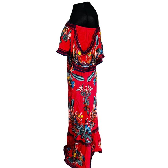 Flying Tomato Red Floral Off-Shoulder Maxi Dress Size L - Picture 2 of 8